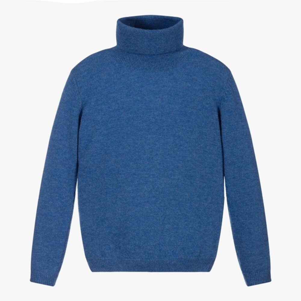 BLUE WOOL ROLL NECK SWEATER